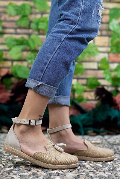 Riccon Women's Beige Straw Casual Shoes 0012ys04