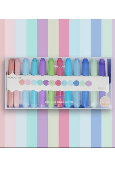NaSaDAN Mega Mascara Double Sided Pastel Colors Highlighter Set 12 Pcs