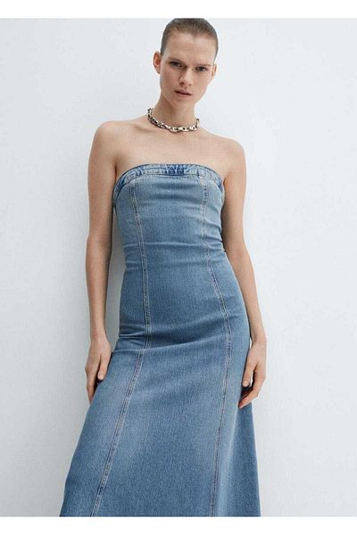 MANGO Woman Rochie din denim fără bretele