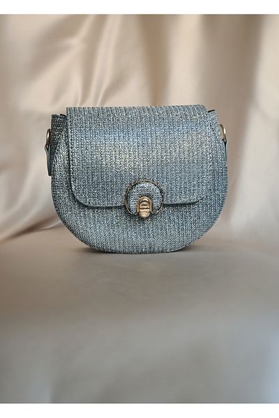 Gül Karatekin Stylish Women's Evening Bag with Anthracite Colored Buckle and Pearl Glitter Chain Strap