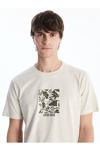 LC Waikiki T-shirt męski LCW z czesanej bawełny – okrągły dekolt, krótki rękaw, z nadrukiem