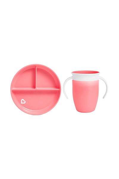 Munchkin 360 Practice Fixed Vacuum Feeding Plate and Cup - 6Ay+ Pink&Pink 2 Pack