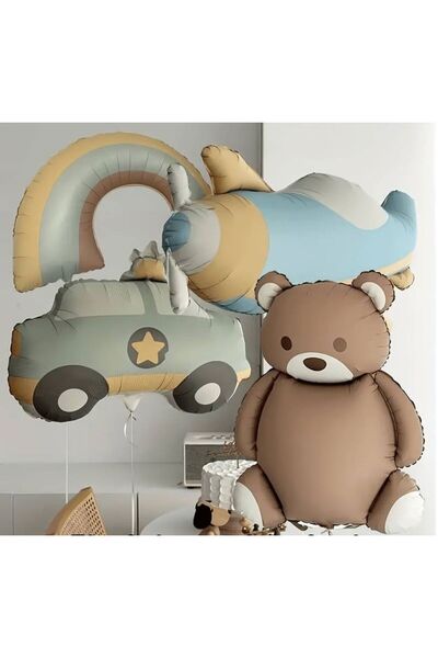 DÜVENCİ TİCARET RETRO RENK AYICIK GÖKKUŞAĞI UÇAK POLİS ARABALI  FOLYO BALON SET