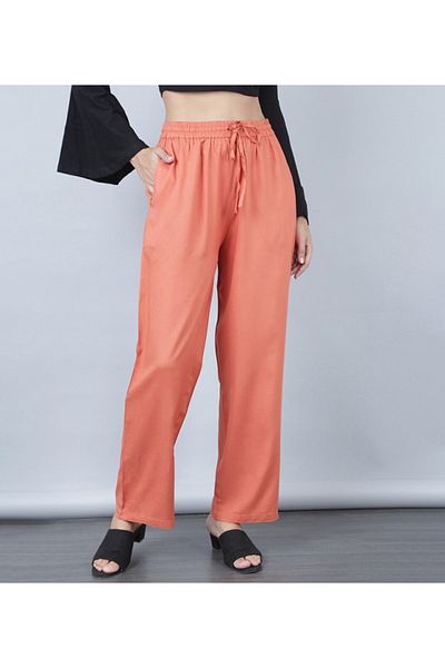 Aila Horizon Women's Orange Woven Capris Outfit