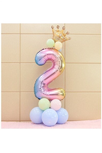 BİDOLUMUTLULUK Kral Taçlı Gökkuşağı Balon Seti Doğum Günü Parti