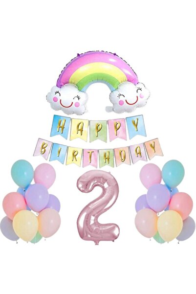 BİDOLUMUTLULUK 2 Yaş Gökkuşağı Folyo Balon Set