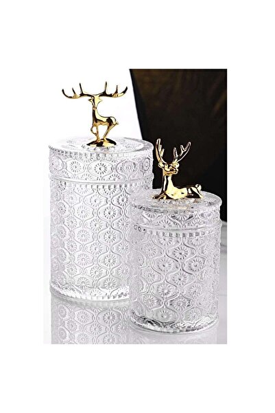 İnova Home Decor 2-Piece Deer Detailed Glass Jar Set