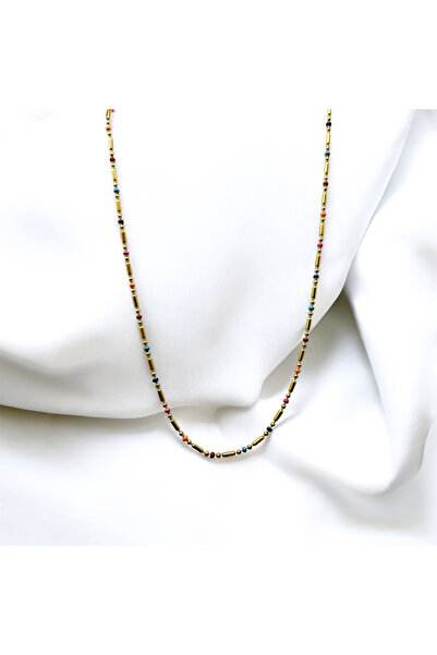 MELLS TAKI قلادة مينيمال مرصعة بالأحجار الملونة من الفولاذ المقاوم للصدأ 316L