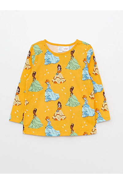 LC Waikiki LCW baby Turuncu Baskılı Bisiklet Yaka Uzun Kollu Cinderella Baskılı Kız Bebek Pijama Takımı