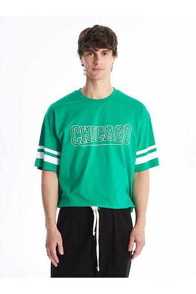 LC Waikiki LCW Herren-T-Shirt mit Rundhalsausschnitt, kurzärmlig, bedruckt, gekämmte Baumwolle