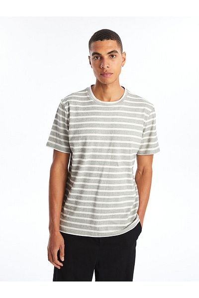 LC Waikiki LCW Herren-T-Shirt mit Streifen, Rundhalsausschnitt und kurzen Ärmeln