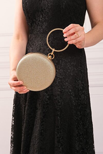 ROZA CANTA Női arany csillogó homok színű, kerek estélyi ruha táska