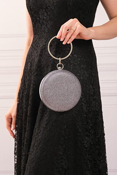 ROZA CANTA حقيبة يد نسائية مستديرة من الفضة اللامعة المدخنة