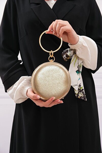 ROZA CANTA Στρογγυλή γυναικεία βραδινή τσάντα Clutch Clutch με χρυσή πέτρα