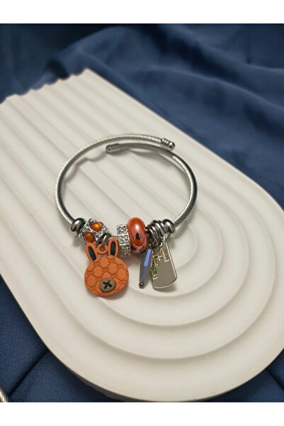 Hediyelikesyaevi Truncu Taşlı, Tavşan Detaylı Pandora-çelik Charmlı Paslanmaz...