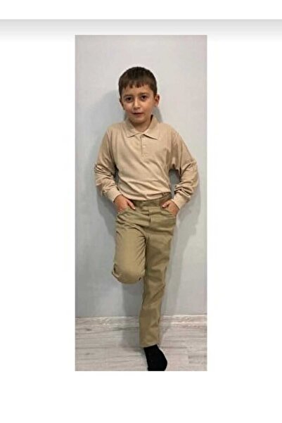 Genel Markalar UNISEX BEJ %100 PAMUK POLO YAKA UZUN KOL OKUL TİŞÖRT..