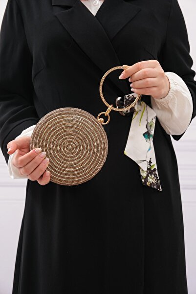 ROZA CANTA Στρογγυλή γυναικεία βραδινή τσάντα Clutch Clutch με χρυσή πέτρα