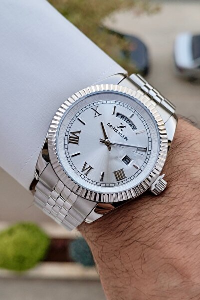 Daniel Klein Silver Color Calendar and Day Function Men's Wristwatch