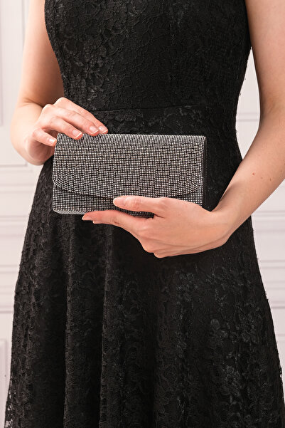 ROZA CANTA حقيبة سهرة نسائية باللون الأسود/الفضي مرصعة بالأحجار