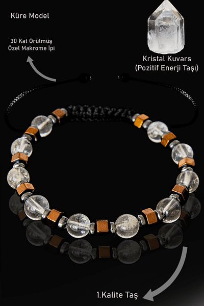 Tesbih Atölyesi 6 mm Real Rose Hematite - Crystal Quartz Bracelet