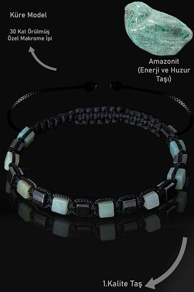 Tesbih Atölyesi Amazonite Stone Bracelet - Certified Cube Model Terahertz - Adjustable