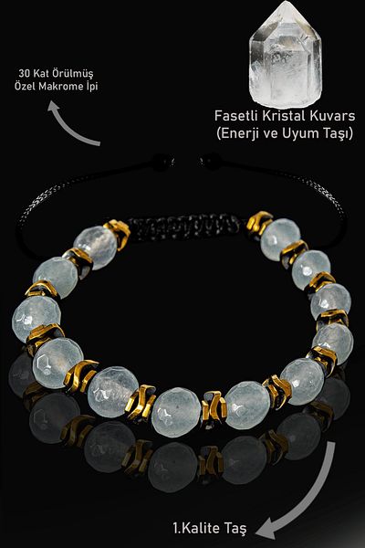Tesbih Atölyesi Real Hematite and Crystal Quartz Bracelet - Certified