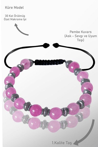 Tesbih Atölyesi Real Aaa+ Quality - Dark Pink Quartz Bracelet