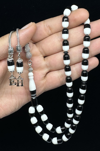 Fabula Silver Siyah Beyaz Tesbih Erkek Hediyelik Harfli Tespih