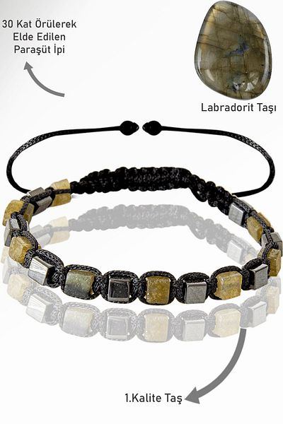 Tesbih Atölyesi Labradorite Stone Bracelet - Terahertz Cube Model - Certified and Adjustable