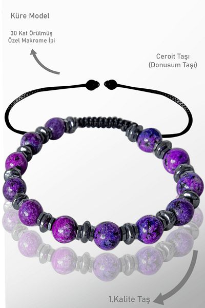 Tesbih Atölyesi Adjustable Hematite and Spirote Purple Cheroid Bracelet - Certified