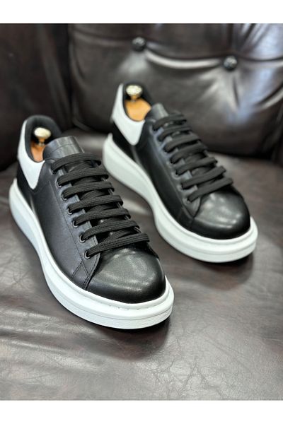 BOA Ba0547 Boa Thick High Sole Black White Piece Detail Lace up Sports Men's Shoes