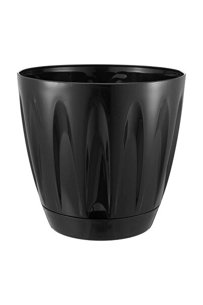 ToXA Papatya Saksı 3 Litre Antrasit 18cm Parlak Plastik Geçme Tabaklı Drenajlı Çiçek Saksısı No3