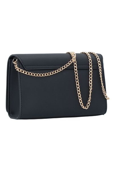 Love Moschino سلسلة جلدية سوداء مع حزام، حقيبة كتف نسائية Jc4103pp1mkd0