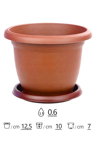 ToXA Villa No1 - 10 Pieces 0.6 Liter Round Plastic Flower Pot 12.5cm Small Size with Perforated Saucer