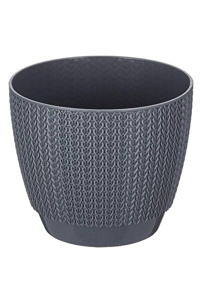 ToXA Sümela Örgü Saksı No1 0,50 Litre Antrasit Gri 11cm Küçük Plastik Kendinden Tabaklı Çiçek Saksısı