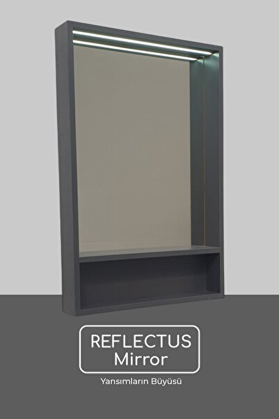 USART BANYO Reflectus | Antrasit Led Aydınlatmalı Raflı Ayna 90*60 cm