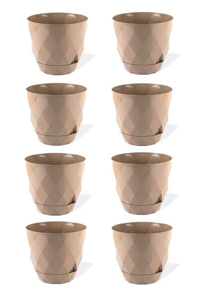 ToXA 8 Adet Mini Boy Prizma Desenli Tabaklı Parlak Plastik Saksı Yakamoz No0