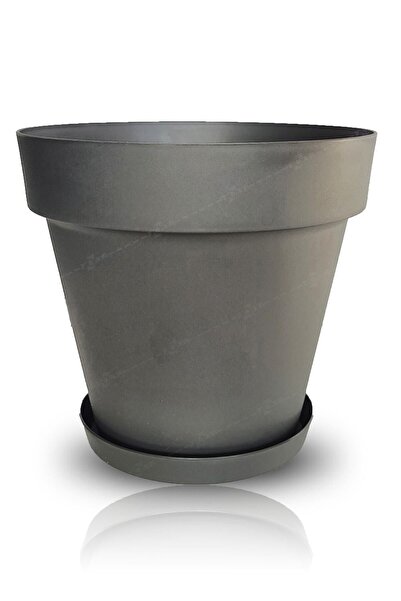 ToXA 10 lt  28x26 cm Mat Antrasit Gri Renk Tabaklı Izgaralı Dekoratif Plastik Saksı