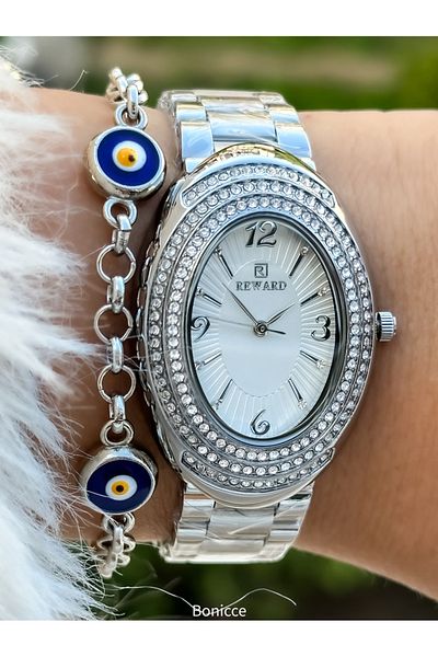 Reward Mesh Steel Strap, Silver Color, Geometric Case, VIP Women's Wristwatch + Bracelet