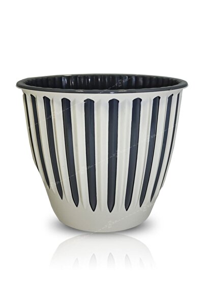 ToXA 1.4 Litre Bej Antrasit 2 Parça 2 Renk Plastik Dekoratif Piyano Saksı No3...