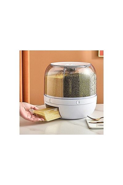 SMY HOUSE Dry Food and Pulses Organizer 360 Degree Rotatable 6-Compartment Airtight Storage Box