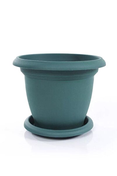 ToXA 0.6 Litre Ø12,5x10,2cm Tabaklı Yuvarlak Plastik Mini Boy Villa Saksı No1 Mat Yeşil