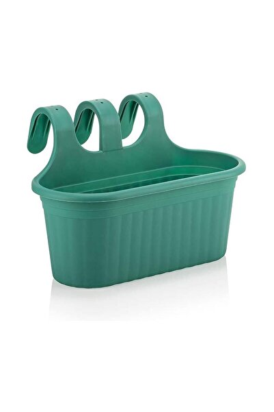 ToXA 6,5 Litre Yeşil Askılı Balkon Saksısı Dekoratif Plastik Saksı Tombik No2