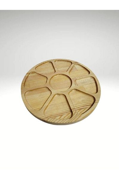 AR&MA WOOD 9 Compartments 360 Degree Rotating Natural Wooden Breakfast Plate - Snack Bowl