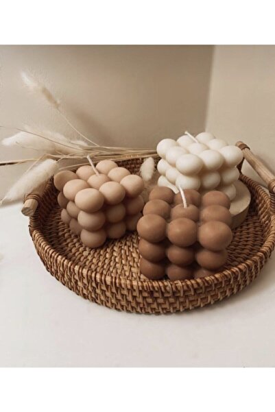 Genel Markalar 3'lü Kokulu Bubble Mum Seti, Açık Kahve ve Krem Renk, Sıcak At...