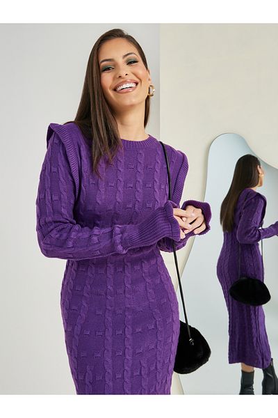 Styli Structured Shoulder A-Line Sweater Midi Dress