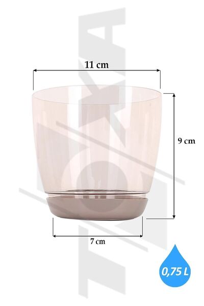 ToXA 0,75 Litre Kahverengi Orkide Saksısı Geçmeli Tabaklı Kristal Plastik Yuvarlak Saksı 11cm