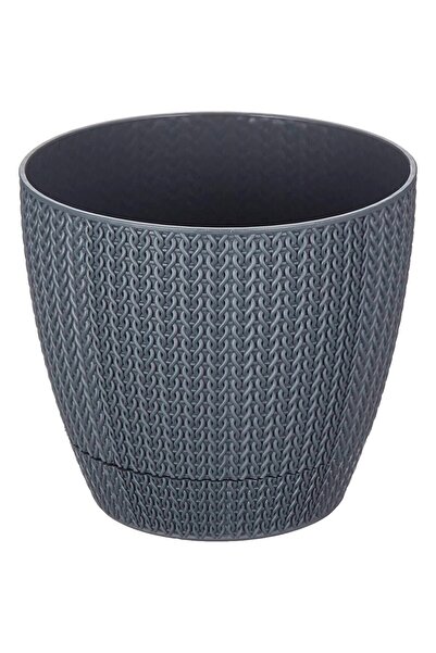 ToXA Sümela Örgü Saksı No1 0,50 Litre Antrasit Gri 11cm Küçük Plastik Kendinden Tabaklı Çiçek Saksısı