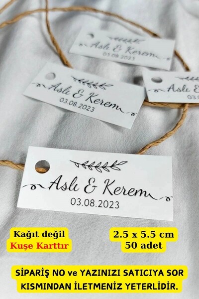 Emtory Home 50 Adet Kişiye Özel Paketleme Etiketi - Hasır İpli Düğün, Nişan, ...