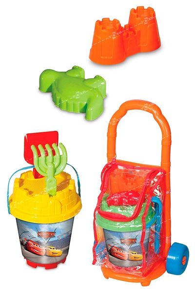 ToXA Cars Beach Bucket Pull Pull Set Wheel Cart Marine Sand Rake Shovel Mold Strainer Trolley Set 01694